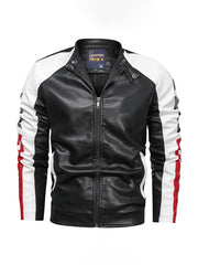 Gunotgent Stand Collar Slim Leather Jacket