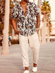 Fashion Mens Casual Short-Sleeved Floral Shirt