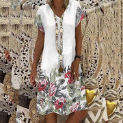 Sexy Printed V-neck Short Sleeve Women's Dress