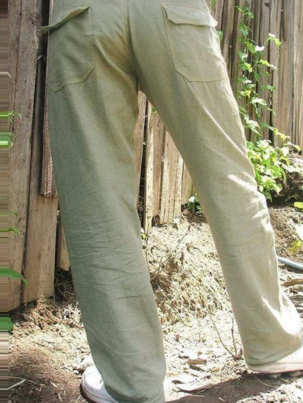 Men's Plain Weave Straight Leg Drawstring Loose Casual Trousers