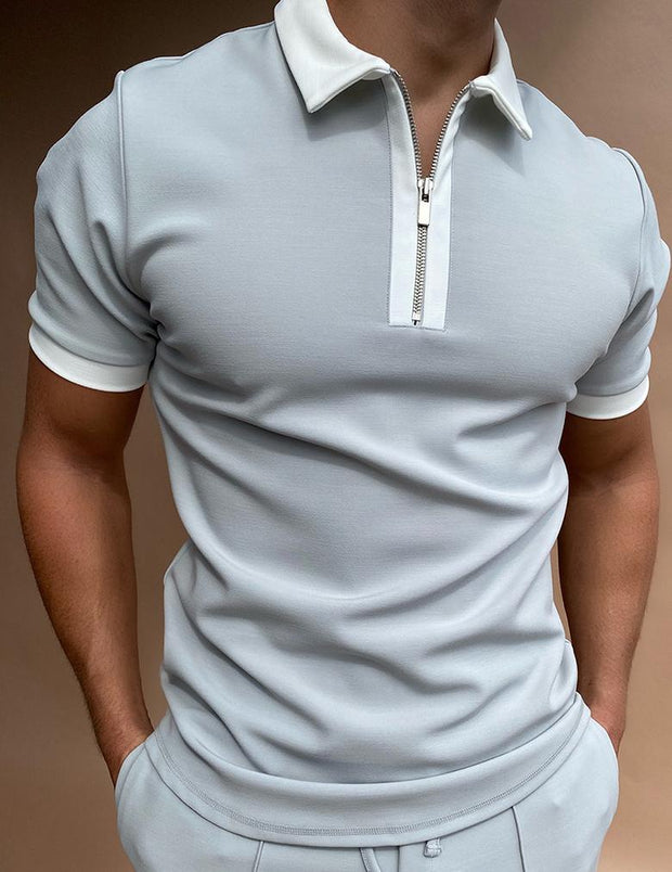 Solid color zipper polo shirt