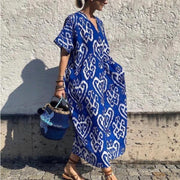 Sexy Printing V-neck Short Sleeve Long Dress