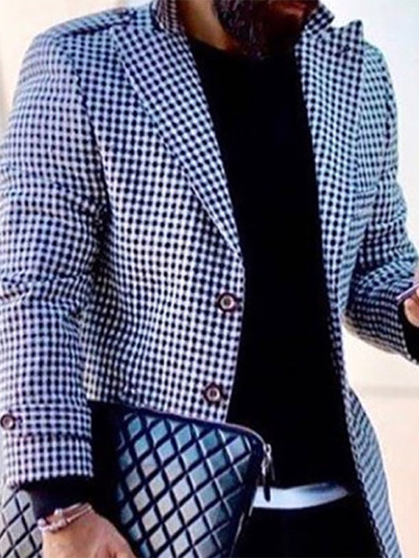 Mens Fashion Lapel Button Plaid Coat