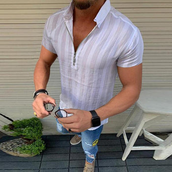 Men's Lapel Plain Casual Zipper T-shirt