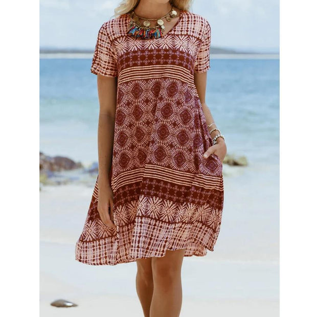 Neocozy Cotton-Blend Short Sleeve Printed Dresses