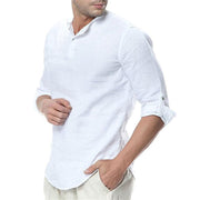 Men's Stand Collar Cotton Linen Long Sleeve Shirt