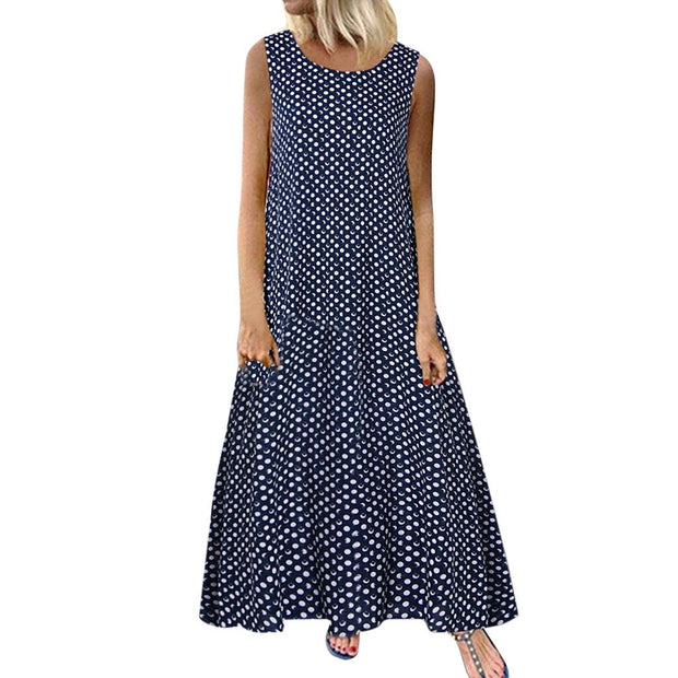 Sexy Polka Dot Sleeveless Long Dress