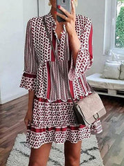 Printed Ruffled Shirt Mini Dress