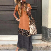 Neocozy Sexy Leopard Pattern Stitching Short-sleeved Printed V-neck Long Dress