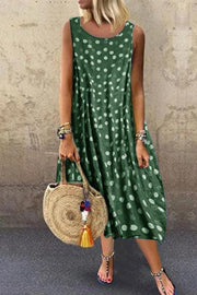 Neocozy Sleeveless Midi Polka Dot Dresses