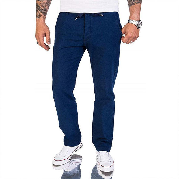 Men's Casual Plain Linen Cotton Trousers