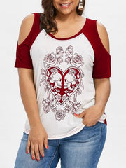 Round Neck Off Shoulder Print T-shirt