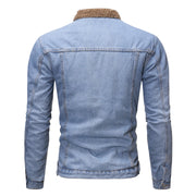 Men's fashion casual thick velvet lapel denim jacket