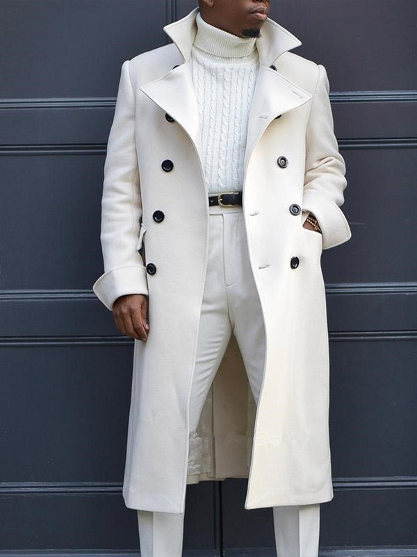 Fashion White Mid-Length  Woolen Coat