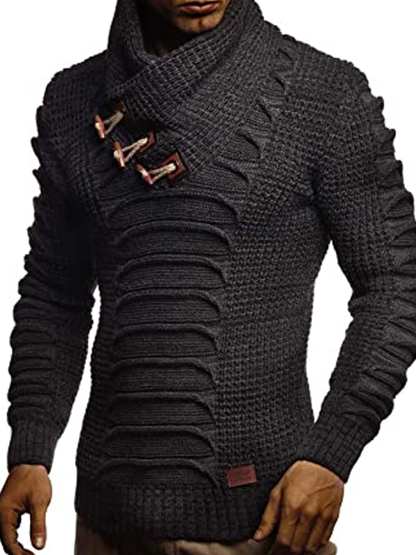 Mens Fashion Casual Stand Collar Button Sweater