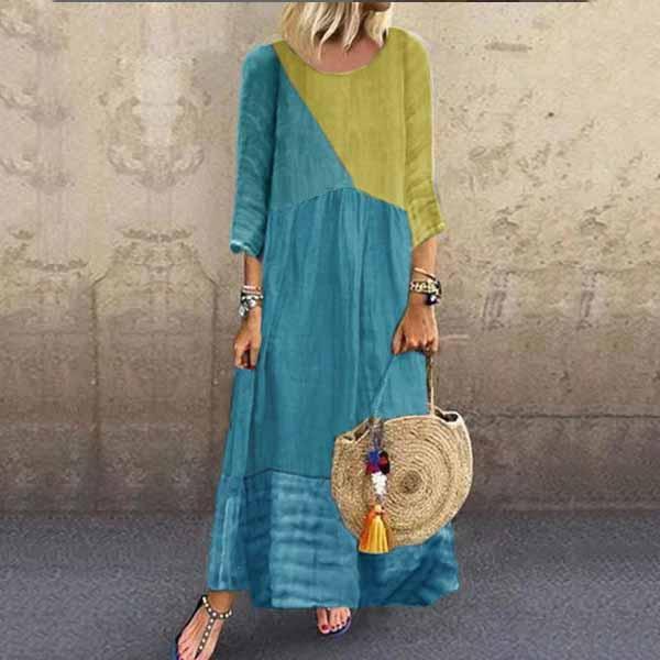 Vacation Casual Loose Colorblock Mid-length Dress