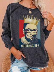 Womens Portrait Print Long Sleeve Round Neck Sweatshirt