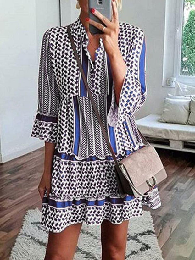 Printed Ruffled Shirt Mini Dress