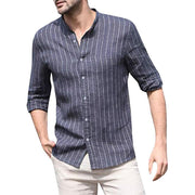 Men's Casual Cotton And Linen Striped Shirt