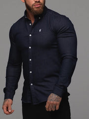 Mens Casual Muscle MenS Plain Lapel  Shirt