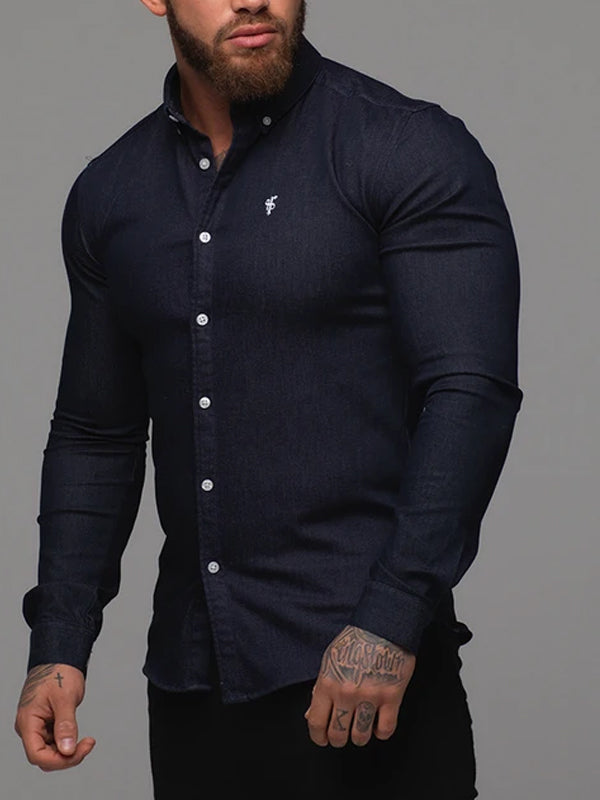 Mens Casual Muscle MenS Plain Lapel  Shirt