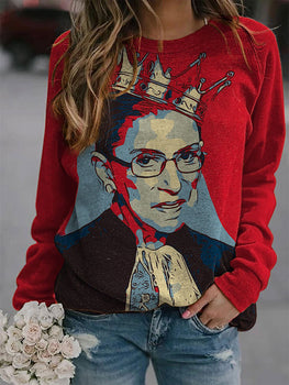 WomenS Portrait Print Crew Neck Sweatshirt