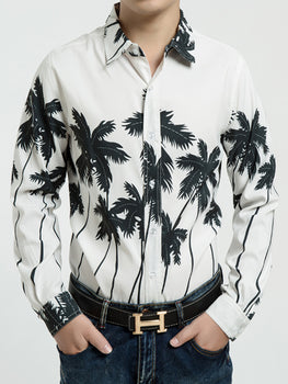 Fashion Mens Casual Long-Sleeved Floral Shirt