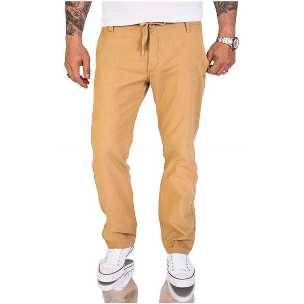 Men's Casual Plain Linen Cotton Trousers