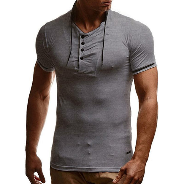 Men's Slim Solid Color Stand Collar Short Sleeve T-shirt