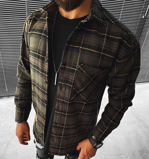 Casual Check Textured Button Long Sleeve Jacket