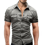 Men's Denim Short Sleeve Slim Shirt