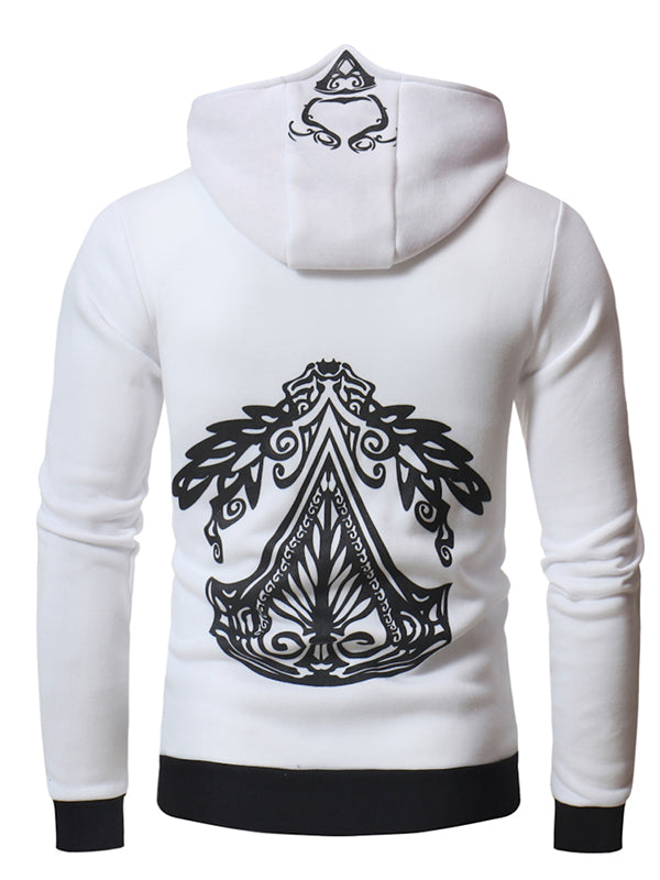 Mens printed plus velvet casual hooded sweatshirt