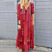 Casual Patchwork Embroidery V Neck Dresses