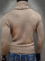 Mens Fashion Casual Plain Collar Slim-Fit Sweater