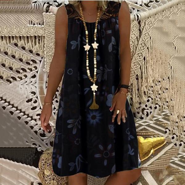 Women's Sleeveless Pullover Lace Printed Vest Dress