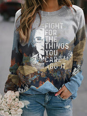 Women Portrait Print Crew Neck Sweatshirt