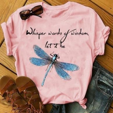 O-neck Dragonfly Print Casual T-shirt