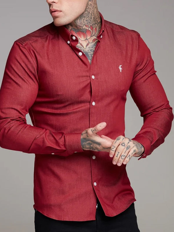 Mens Casual Muscle MenS Plain Lapel  Shirt