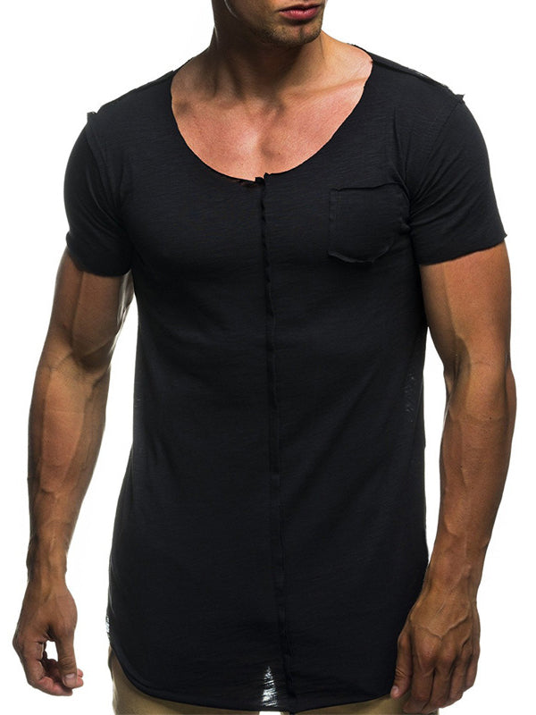 Mens Pocket Stitching Short-Sleeved T-Shirt