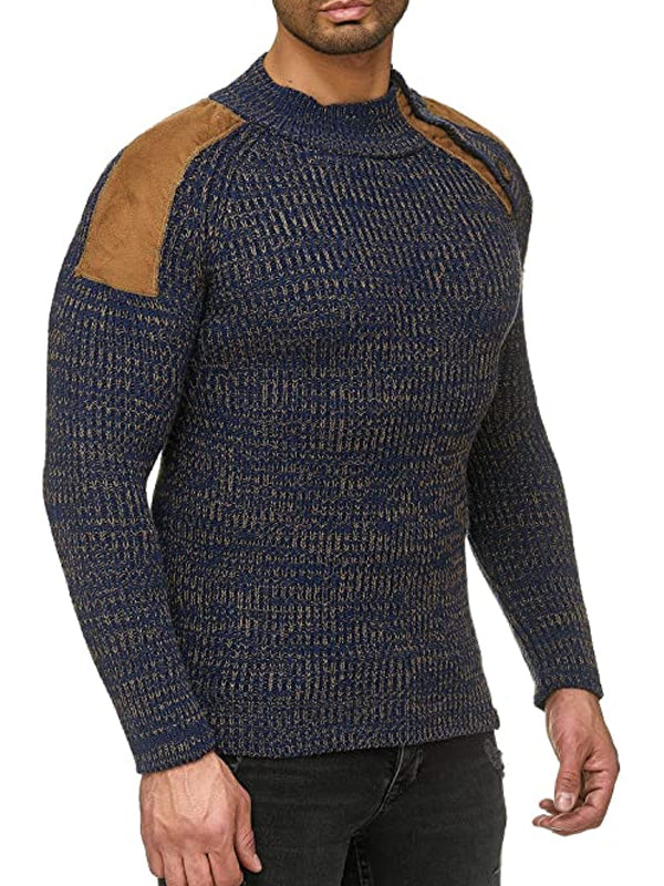 Men's Fashion Casual Buttoned Mixed Color Slim Sweater