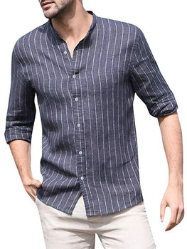 Men's Casual Cotton And Linen Striped Shirt