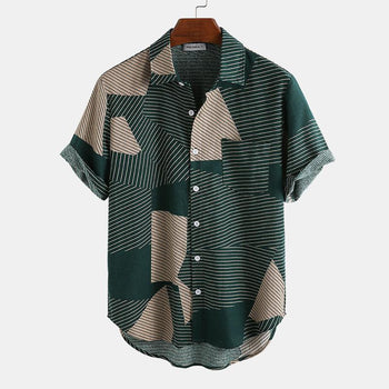 Men's Casual Color Block Striped Short Sleeve Shirt