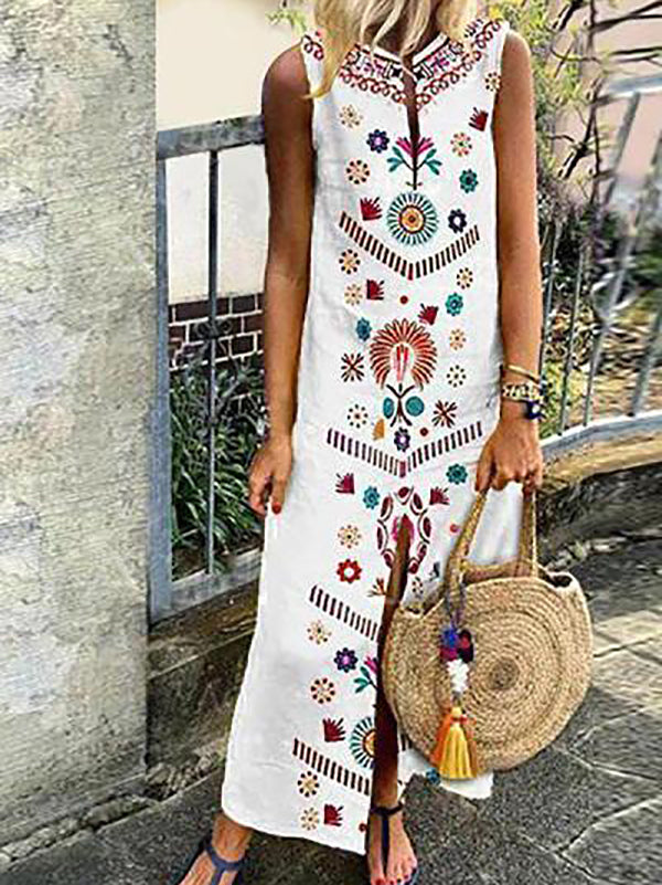 Women White Flower Printed Casual Dress