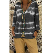 Women Loose Tie-dye Effect V-neck Long-sleeved Casual T-shirt