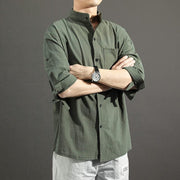 Men's Plain Cotton Linen Large Size Shirt