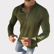 Bunivo Solid Color Front Zipper Stand Collar Long Sleeve T-Shirt