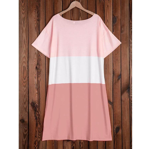 3 Color Block Short Sleeve Long Dress