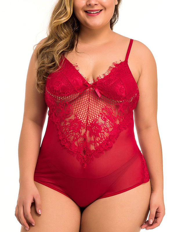 Plus Size Sexy Lace Mesh Backless Lingerie