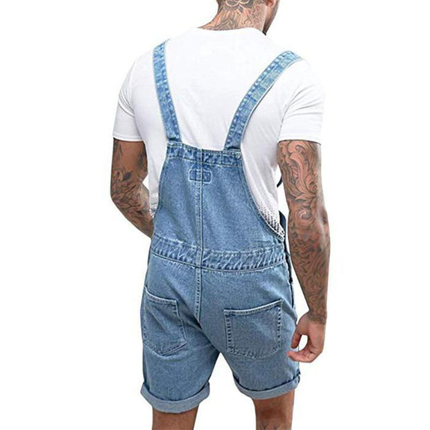 Men's Denim Bib Overall Shorts