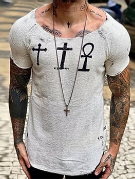 Mens Stylish Round-neck Short-sleeve Print T-shirt